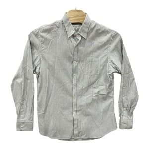 Teddy Stratford Shirt Men's 6 Blue White Striped Oxford Button Down Zip Fit Slim